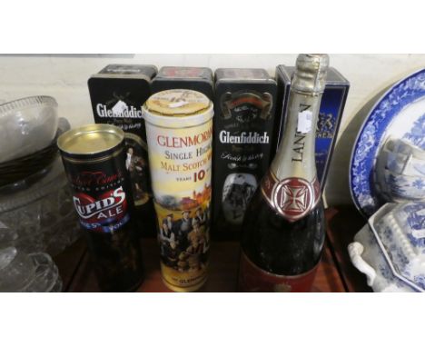 A Tray Containing 150cl Bottle Lanson Champagne 1976, Pol Roger Champagne, Glenmorangie 10 Year Old Scotch Whiskey and Cupids