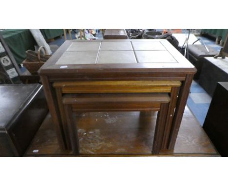 A Vintage Tile Topped Nest of Three Tables 