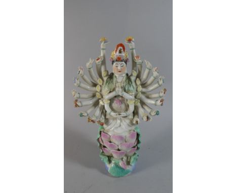 An Oriental Ceramic Study of The Goddess Durga on Lotus Throne, 20cm High 