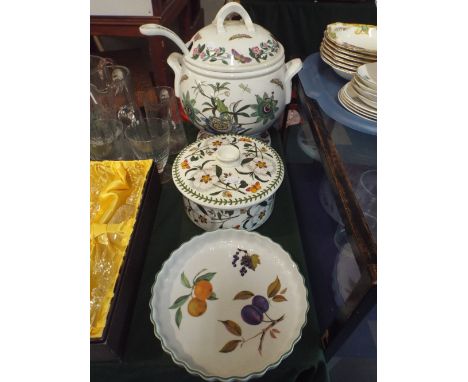 A Large Portmeirion Botanic Garden Soup Tureen with Ladle, Lidded Tureen and Royal Worcester Evesham Vale Flan Dish