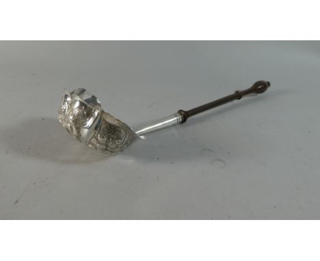 A Silver Punch Ladle with Turned Wooden Handle, London Hallmark (Rubbed)