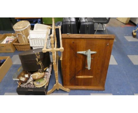 A Towel Rail, Drawing Board, Box Commode, Vintage Hat Box Containing Sundries etc