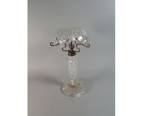 A Cut Glass Table Lamp with Circular Bowl as Shade, 41cm high 