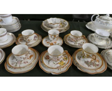 A Collection of Royal Worcester Teawares to Include Five Trios, Cup and Saucer, Sugar Bowl, Cake Plate and Bowl 