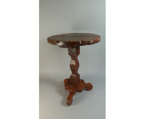 A Stained Carved Pine Tripod Wine Table, 36cm Diameter