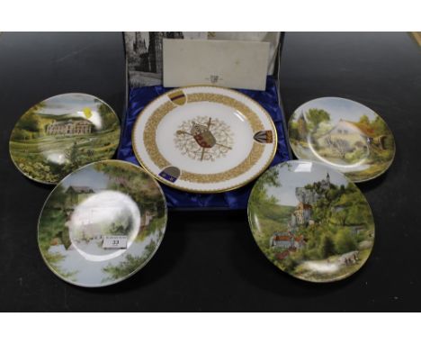 A CASED LIMITED EDITION SPODE PLATE OF LICHFIELD CATHEDRAL TOGETHER WITH A QUANTITY OF COLLECTABLE LIMOGES PICTURE PLATES