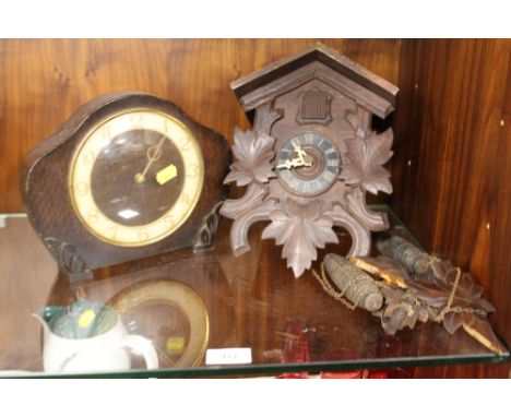 A SMITHS MANTEL CLOCK TOGETHER WITH A CUCKOO CLOCK A/F
