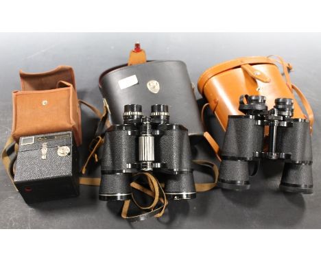 TWO SETS OF BINOCULARS TOGETHER WITH A CASED BROWNIE CAMERA