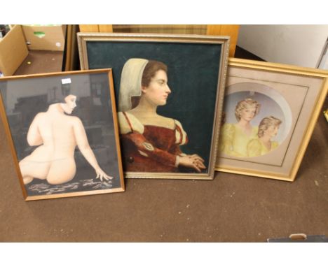 AN OIL ON CANVAS OF A PORTRAIT OF A LADY, TOGETHER WITH A SIGNED NUDE PORTRAIT, ETC (3) 