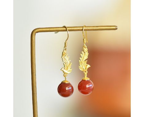 925 silver and red agate double phoenix earringsFreight:1.International Freight: Foreign shipping charges are determined by d
