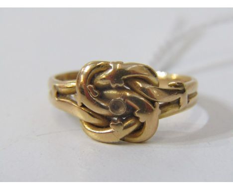 VINTAGE 18ct YELLOW GOLD LOVERS KNOT RING, approx. 4.8 grams, size O (missing small central stone) 