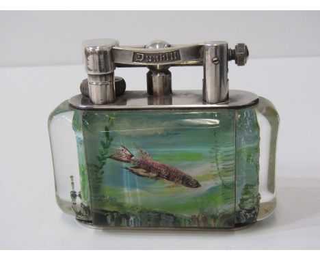 DUNHILL AQUARIUM LIGHTER, of octagonal form, decorated with fish, with silver plated mounts, stamped to base "Made in England