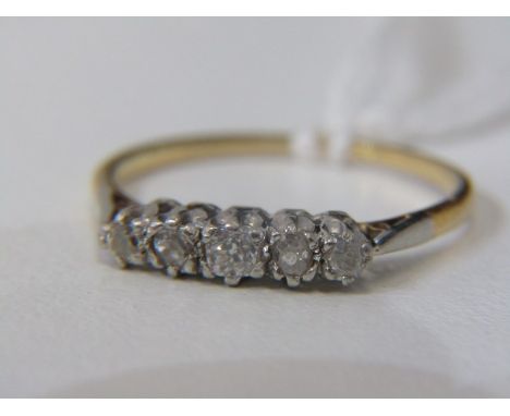 VINTAGE 18ct YELLOW GOLD &amp; PLATINUM 5 STONE DIAMOND RING, size O 