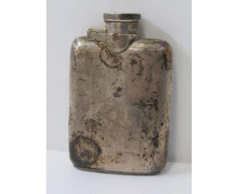 SILVER HIP FLASK, silver hip flask of plain bowed form, 9.5 cm length, 89 grams 