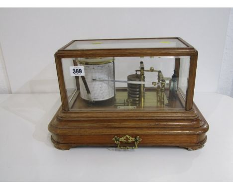 BAROGRAPH, light oak cased barograph by M Spiegelhalger &amp; Son of Maldon, 38cm case with fitted lower drawer 