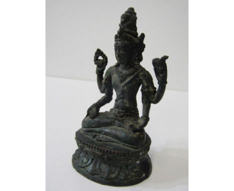 EASTERN METALWORK, vintage shiva sculpture on a lotus base, 15cm height 
