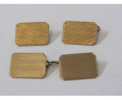 GOLD CUFF LINKS, pair of 9ct yellow gold cuff links, with engine turned decoration, 4.2 grams 