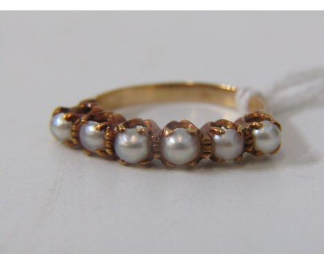 VINTAGE PEARL RING, vintage 6 pearl ring in yellow metal mount, tests a high carat gold, size L 