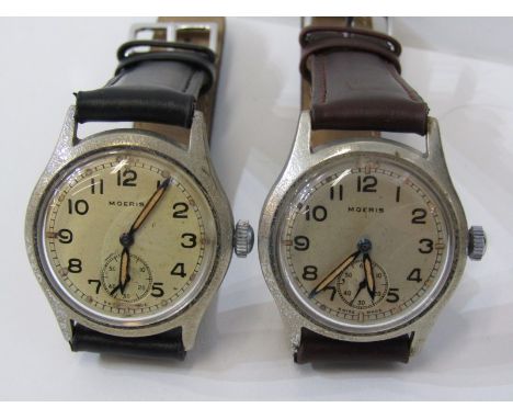 MILITARY WATCHES, 2 Moeris military watches on leather straps, Swiss made stainless steel cases, 1 marked "ATP5989"  Lot 60: 