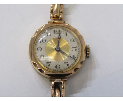 VINTAGE LADY'S GOLD CASED WRIST WATCH, with Arabic numerals, 9ct gold case and strap, 17.4 grams 
