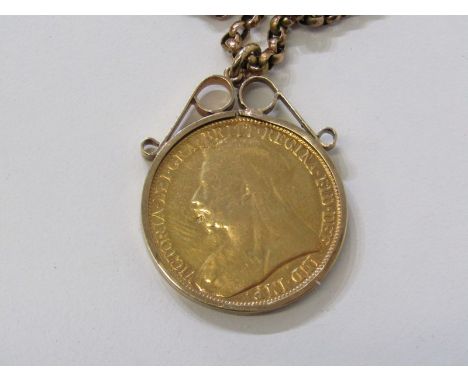 VICTORIAN GOLD TWO POUNDS, Victorian gold two pound coin set in 9ct gold mount, on a vintage 9ct gold necklace, 25.1 grams ov