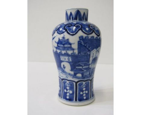 ORIENTAL CERAMICS, Chinese porcelain inverted baluster vase decorated with a riverside temple scene. 4 character base mark 17