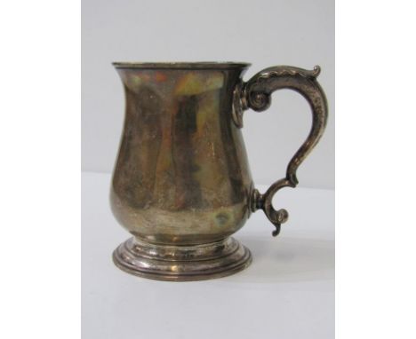 GEORGIAN SILVER TANKARD, baluster form silver tankard, London HM, 1759, 12.5cm height, 400 grams Lot 206: Body with three not