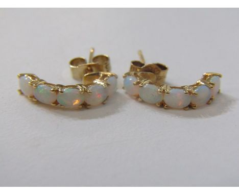 OPAL EARRINGS, pair of 5 stone opal earrings set in 18ct yellow gold, with 9ct yellow gold backs 
