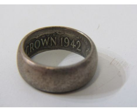 HALF SILVER 1942 HALF CROWN made into a wedding band, size M/N 