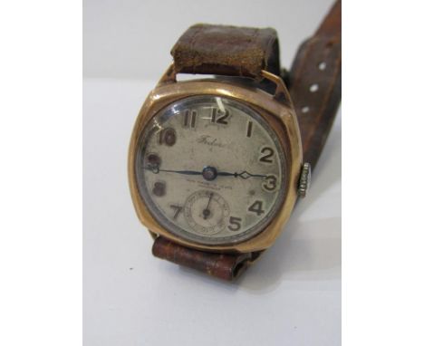 VINTAGE TANK STYLE WATCH, marked Federal, with secondary dial in 9ct yellow gold case, approx. 24 grams overall 