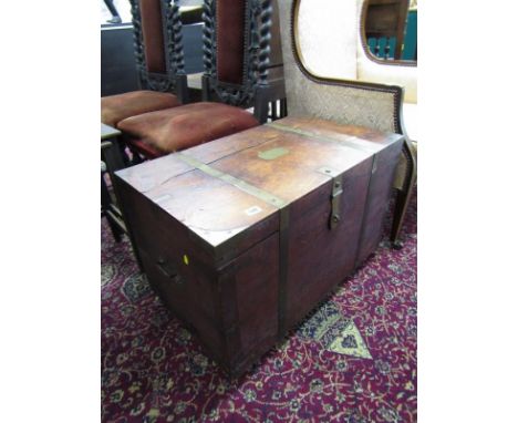MAHOGANY BRASS BOUND TRUNK, 75cm width 