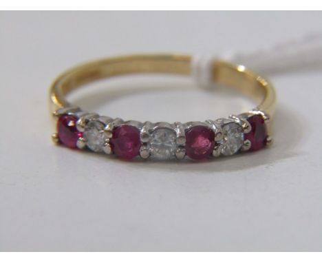 18ct YELLOW GOLD RUBY &amp; DIAMOND HALF ETERNITY STYLE RING, 4 good colour brilliant cut rubies, each separated by a single 