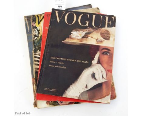A quantity of vintage Vogue magazines June 1954, Diamond Jubilee 1916-1976, November 1934, April 1937, etc.  Live Bidding: If