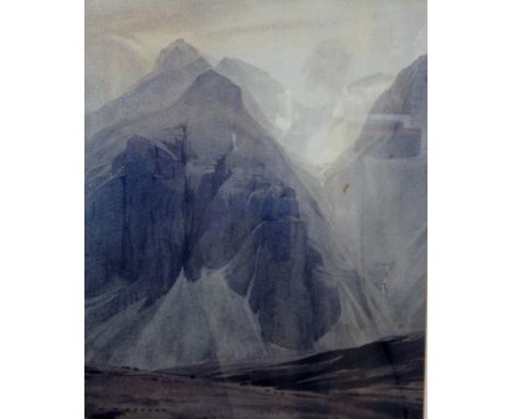 W Heaton Cooper RI
Print
"Scafell Pyke from Upper Eskdale", signed, titled and dated 1936 and label verso, 40.5cm x 33cm Live