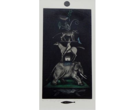 Roger Harris (XX) 
Artists proof print 
"Tree of Life", a pyramid of animals and female figure, numbered 1/10, signed in penc