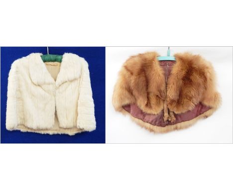 A vintage white coney cape with collar and a fox cape (2)  Live Bidding: If you would like a condition report on this lot, pl