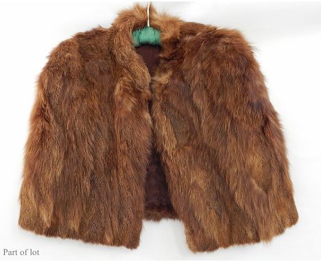 A vintage fox cape, a fox scarf, a musquash tippet and various other pieces (1 box)  Live Bidding: If you would like a condit