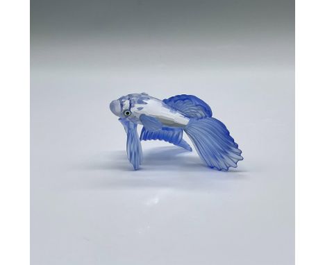 Part of the South Sea group. A clear crystal body fish with frosted mouth and blue fins and tail. Swarovski swan marked. This