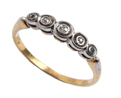 A five stone chip-diamond ring, illusion set, gold hoop, mark rubbed, 2g, size M  The collection of C. W. Briggs (1906-1971) 
