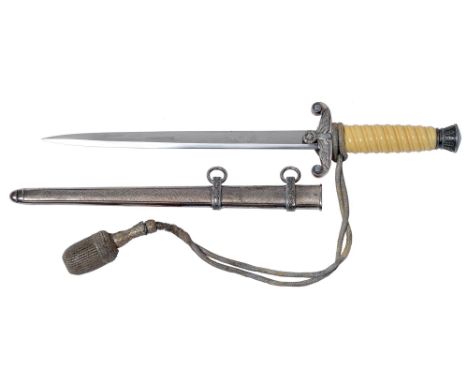 A German, Third Reich, army officer's dagger and sheath, F W Holler Solingen, ivory coloured grip, blade 25cm l and a contemp