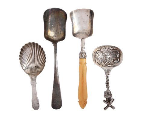 A George V silver sugar spoon, Old English pattern, by Sarah and John William Blake, London 1815, another, bone hafted, Birmi