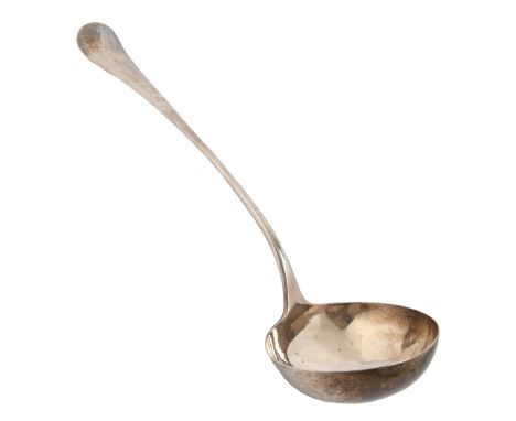 A George II silver soup ladle, Hanoverian pattern, maker's mark obscured, London 1757, 6ozs  The collection of C. W. Briggs (