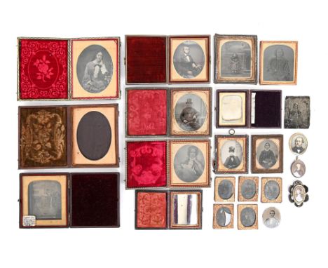 A Victorian ninth plate&nbsp;daguerreotype portrait of John Berridge, maroon cloth covered case, an unusual Victorian ambroty