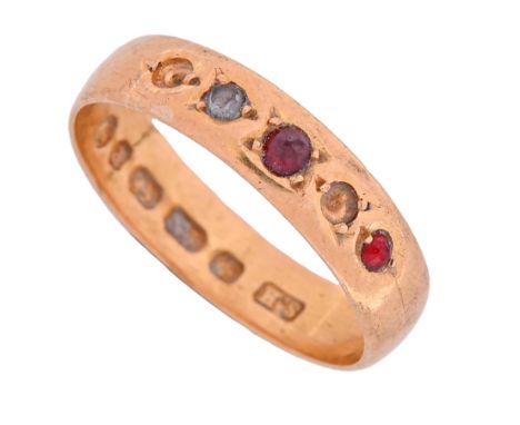 A Victorian 22ct gold wedding ring,&nbsp; later gem set, Birmingham 1879, 3.2g, size M  The collection of C. W. Briggs (1906-