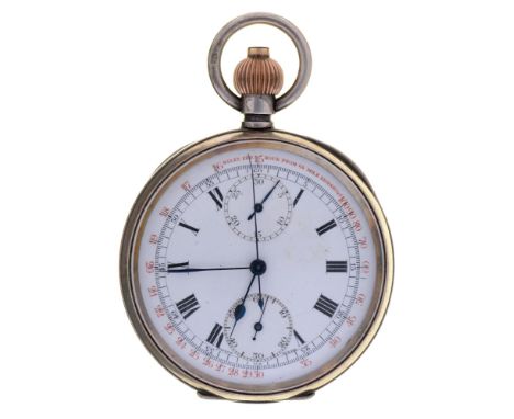 A Swiss silver keyless lever chronograph,&nbsp;the movement marked OFFICIAL and 337/801, enamel dial with twin subsidiary dia