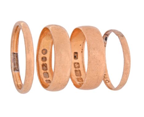 Four 22ct gold wedding rings, Birmingham 1909 and various other dates, 10.9g, size K, L, M  The collection of C. W. Briggs (1