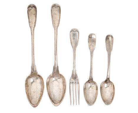 A pair of French gravy spoons,&nbsp; Fiddle and Thread pattern, by Jean-Baptiste Duron, Paris, 1809-19&nbsp;and two French si