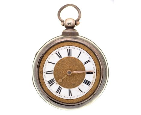 An English pair cased silver verge watch, Thompson, Louth, No 58894,&nbsp;the engraved dial with enamel chapter ring, 58mm di