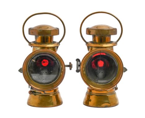Veteran motoring. A pair of brass LUCAS'S PETROLEUM MOTOR-LAMP[S], early 20th c, left and right aspect, 29.5cm h  The collect
