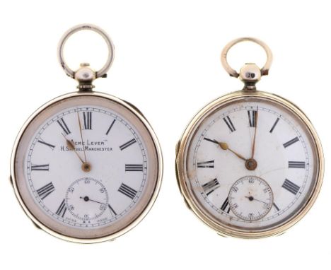 Two silver lever watches, H H Burton, Leicester, No 31201 and H Samuel Manchester "Acme Lever", with enamel dial, 51mm diam, 